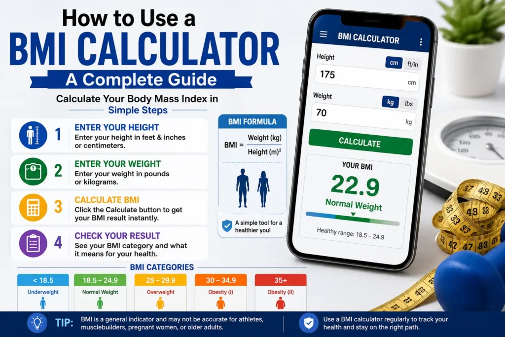 Person using an online BMI calculator on a smartphone to check body mass index