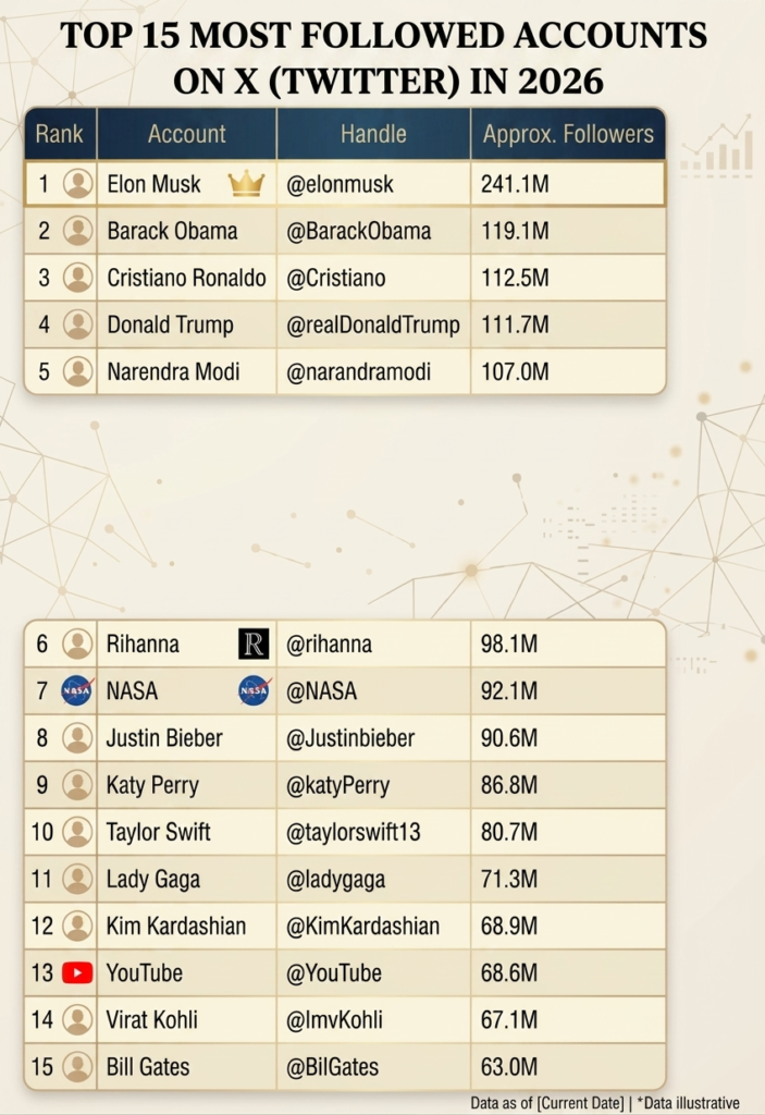 Top 15 Most Followed Accounts on X (Twitter) in 2026